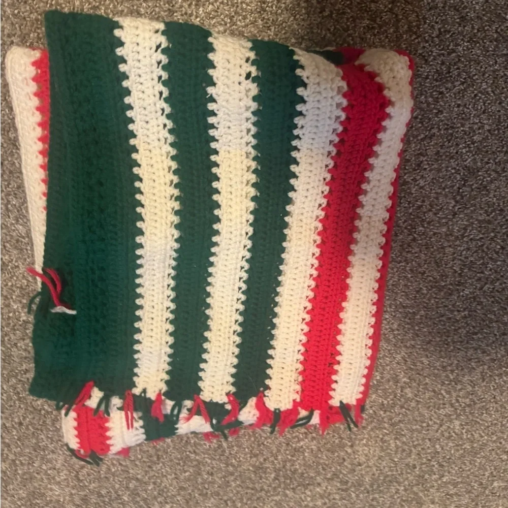 Christmas Striped Crochet Throw Blanket